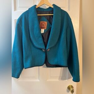 Mid-West Garment Co Teal Shawl Collar Blazer | Vintage Inspired Statement Jacket